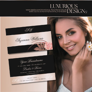 Black Rose Gold Decor Cute Flower with Initials Business Card