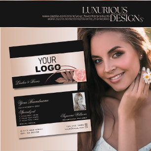 Black Rose Gold Decor Cute Flower with Logo Photo Business Card