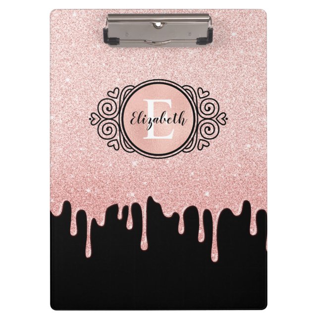 Black Rose Gold Dripping Glitter Artist Clipboard (Front)