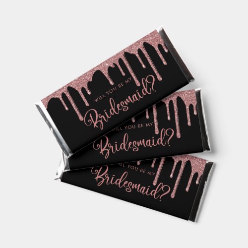 Black Rose Gold Dripping Glitter Be My Bridesmaid Hershey Bar Favors