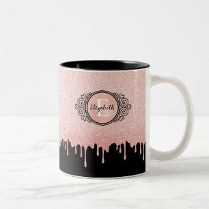 Black Rose Gold Dripping Glitter Two-Tone Coffee Mug