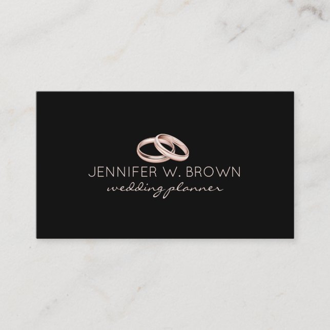 Black Rose Gold Engagement Wedding Ring Jewelry Business Card (Front)
