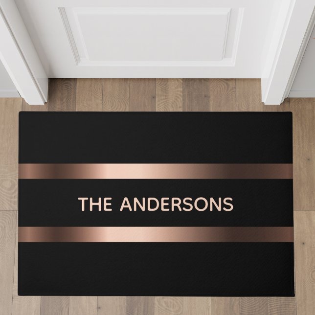 Black rose gold family elegant modern doormat (Creator Uploaded)