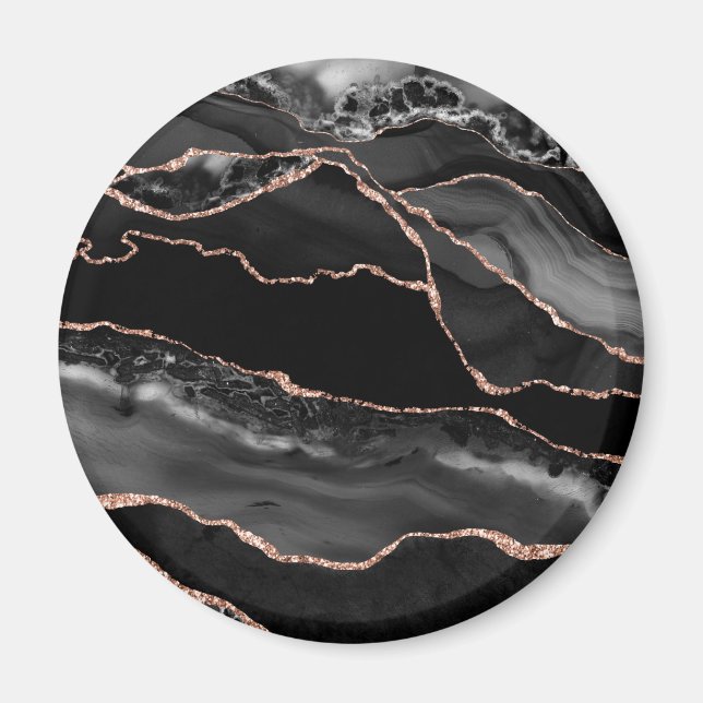 Black Rose Gold Faux Glitter Agate Geode  Magnet (Front)