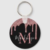 Hot Pink Glitter Bokeh Monogram Keychain