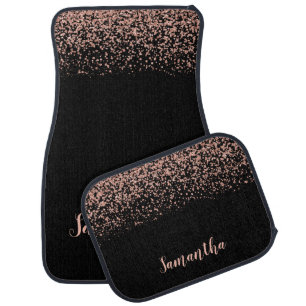 Black Rose Gold Faux Glitter Personalized Car Floor Mat