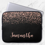 Black Rose Gold Faux Glitter Personalized Laptop Sleeve<br><div class="desc">Modern black and rose gold faux glitter laptop sleeve design. Add a name for a custom touch.</div>