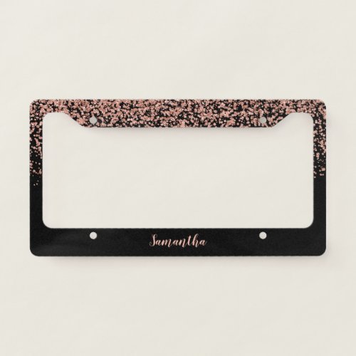 Black Rose Gold Faux Glitter Personalized License Plate Frame