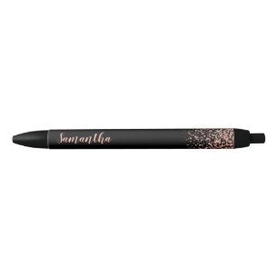 Black Rose Gold Faux Glitter Personalized Name Pen