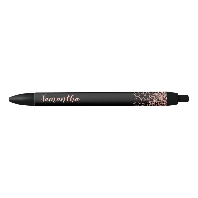 Black Rose Gold Faux Glitter Personalized Name Pen (Front)