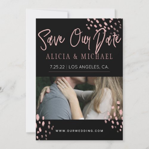 Black Rose Gold Faux Glitter Typography PHOTO Save The Date