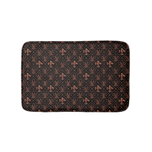Black & Rose Gold Fleur De Lis Bathroom Mat