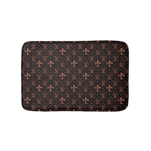 Black & Rose Gold Fleur De Lis Bathroom Mat (Front)
