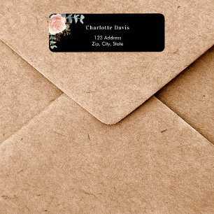 Black rose gold floral greenery return address label