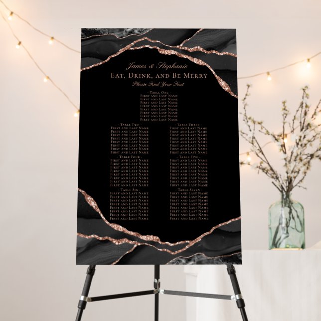 Black Rose Gold Foil Agate Wedding Seating Chart Foam Board (In Situ (Stand))