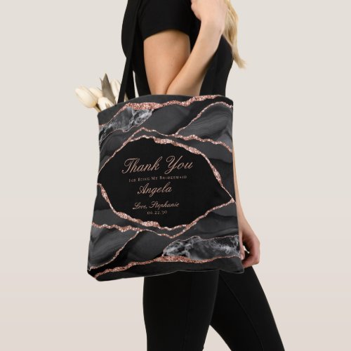 Black Rose Gold Foil Agate Wedding Thank You Tote Bag