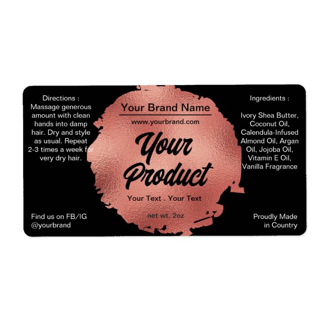 Black Rose Gold Foil Band & Body Product Label (Front)