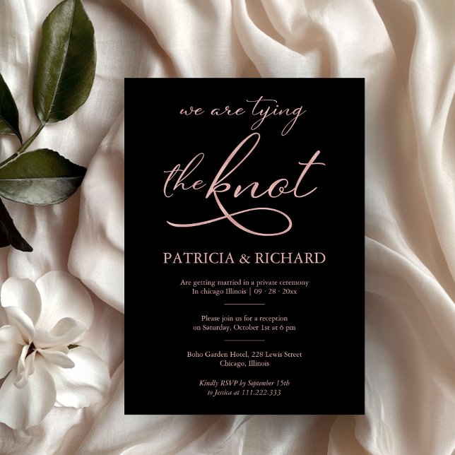 Black Rose Gold Foil Calligraphy Elopement Wedding Invitation (Creator Uploaded)