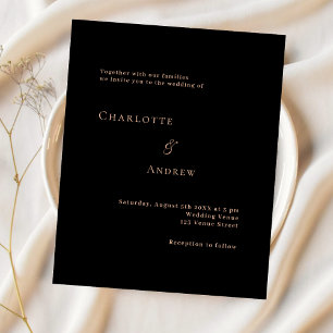 Black rose gold formal modern wedding invitation