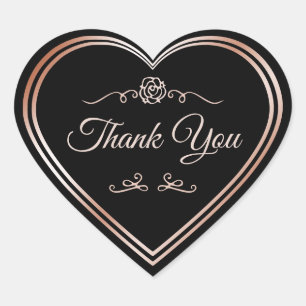 Black Rose Gold Frame and Vintage Flower Thank You Heart Sticker