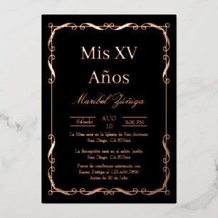 Black Rose Gold frame Quinceanera invitation Foil Invitation