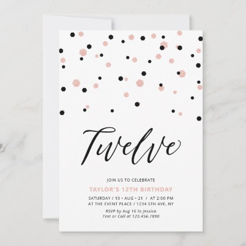 Black & Rose Gold Girl 12th Teen Birthday Party