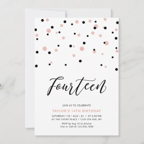 Black & Rose gold Girl 14th Teen Birthday Party