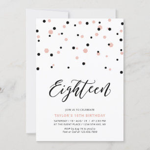 Black & Rose gold Girl 18th Teen Birthday Party Invitation