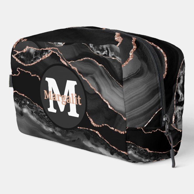 Black Rose Gold Glitter Agate Dopp Kit (Right Corner)