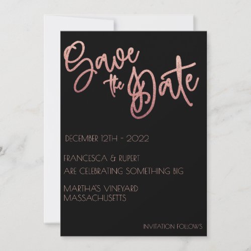 Black Rose Gold Glitter Art Deco Wedding Save The Date