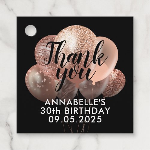 Black Rose Gold Glitter Balloon Birthday Thank You Favor Tags