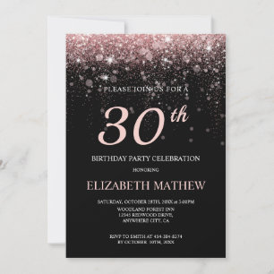 Black Rose Gold Glitter Birthday Personalized Age Invitation