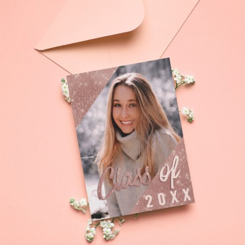 Black Rose Gold Glitter Border Photo Graduation Invitation