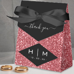 Black &amp; Rose Gold Glitter Chic Thank You Wedding Favor Boxes
