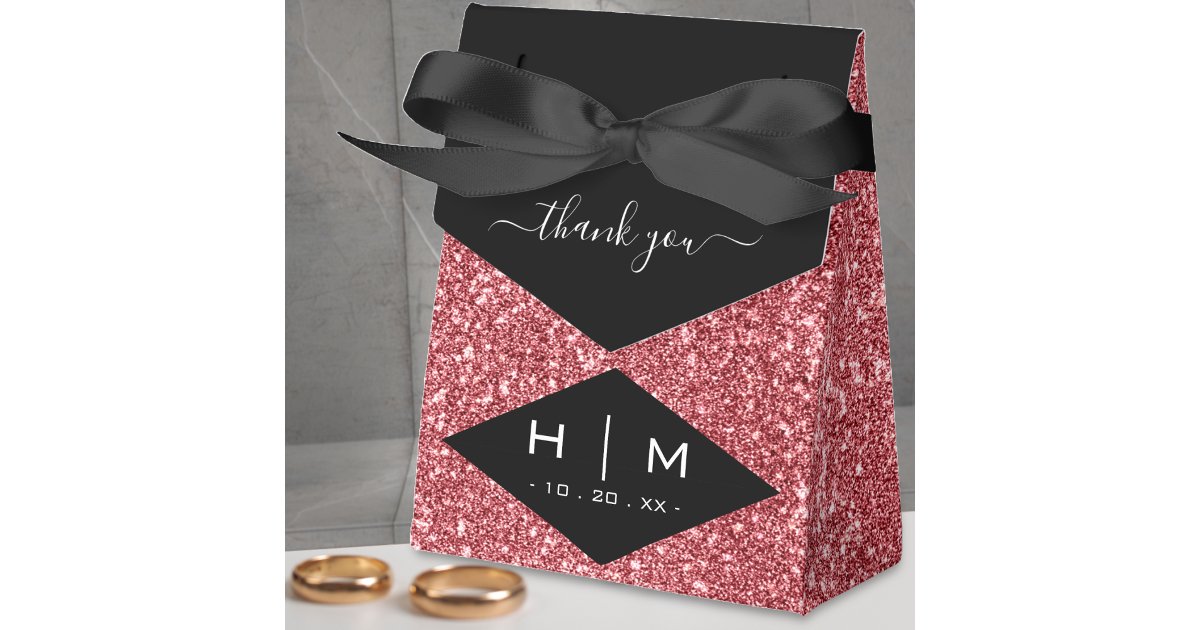 Black & Rose Gold Glitter Chic Thank You Wedding Favor Boxes | Zazzle