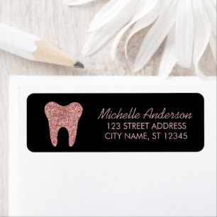 Black Rose Gold Glitter Dentist Return Address Label