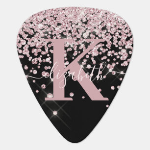 Black Rose Gold Glitter Diamond Monogram Guitar Pick