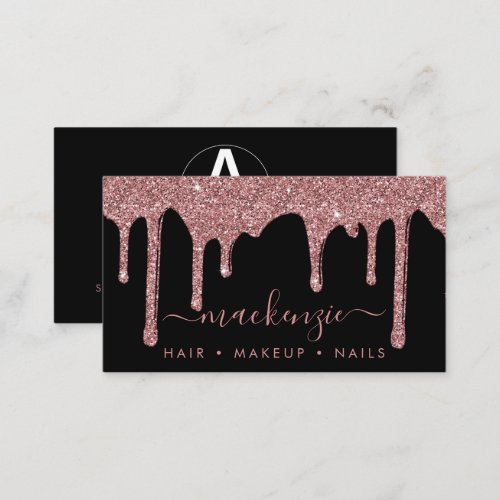 Black Rose Gold Glitter Drips Business Logo Business Card