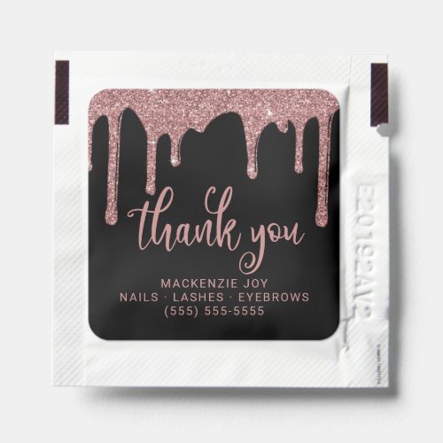 Black Rose Gold Glitter Drips Business Thank You Hand Sanitizer Packet