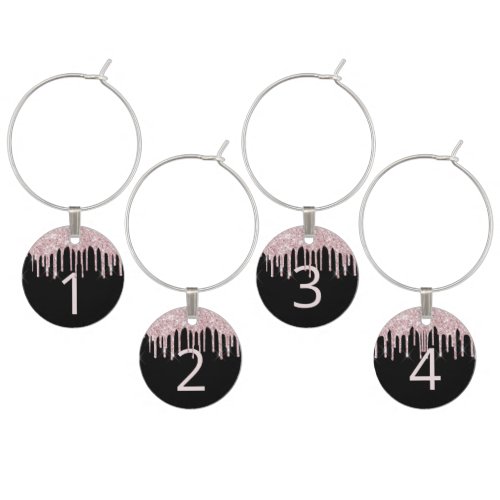 Black rose gold glitter drips number birthday wine charm