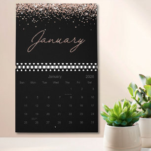 Black Rose Gold Glitter Elegant Modern Script 2027 Calendar