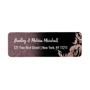 Black Rose Gold Glitter Floral Address Label