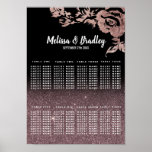 Black Rose Gold Glitter Floral Seating Chart at Zazzle