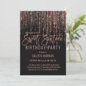 Black Rose Gold Glitter Fringe Curtain Sweet 16 Invitation | Zazzle