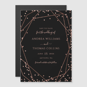 Black Rose Gold Glitter Geometric Save the Date Magnetic Invitation