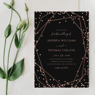 Black Rose Gold Glitter Geometric Wedding Invitation