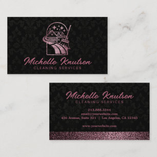 Black Rose Gold Glitter House Cleaning Service     Business Card