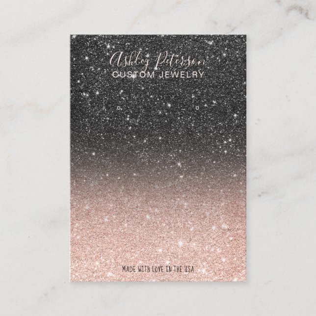 Black rose gold glitter jewelry earring display business card (Front)