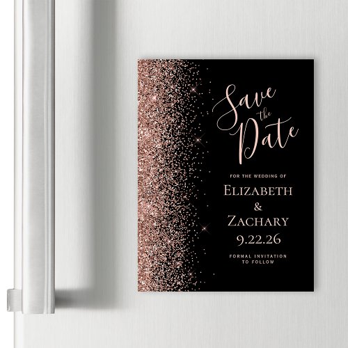 Black Rose Gold Glitter Magnetic Save the Date