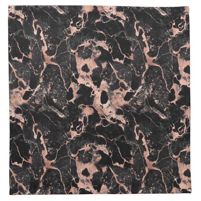 Black & Rose Gold Glitter Marble 2 Cloth Napkin (Front)
